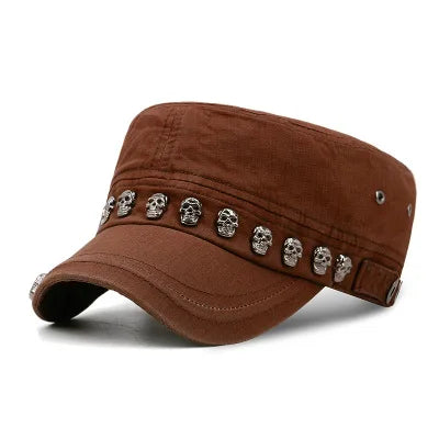 Beckyruiwu Adult Hip hop Punk Rock Skull Rivet Flat Peaked Hats Men Big Size Fitted Baseball Caps 56-58cm 60-62cm