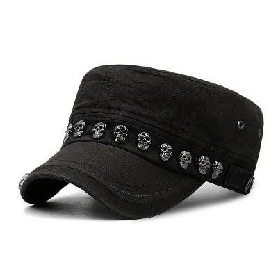Beckyruiwu Adult Hip hop Punk Rock Skull Rivet Flat Peaked Hats Men Big Size Fitted Baseball Caps 56-58cm 60-62cm