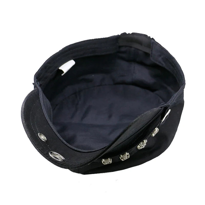 Beckyruiwu Adult Hip hop Punk Rock Skull Rivet Flat Peaked Hats Men Big Size Fitted Baseball Caps 56-58cm 60-62cm