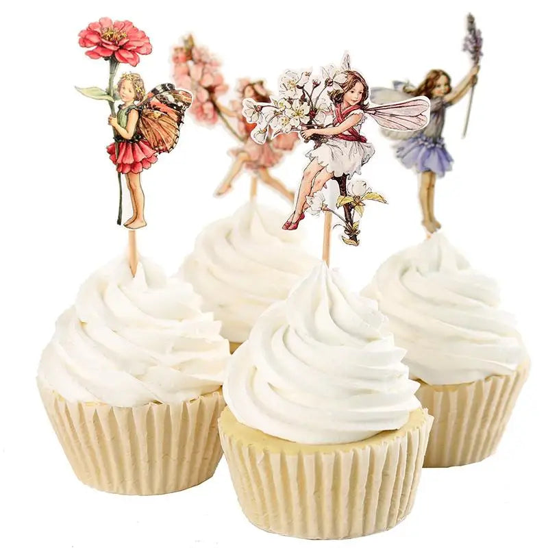 24pcs/Set DIY Flower Fairy Cupcake Toppers Picks for Birthday Decorations New Year Easter Halloween Party Cake Decoration Favor