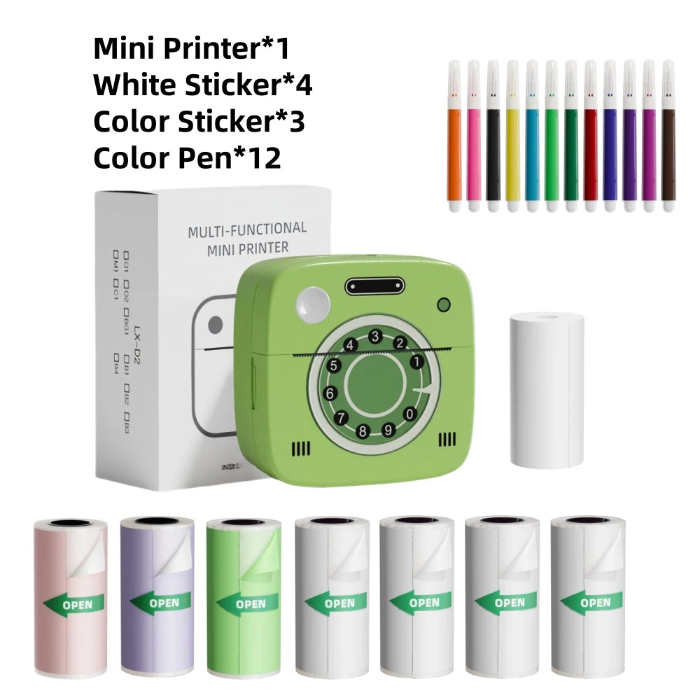 M1 Photo Pocket Printer with 2 Roll for iOS Android Bluetooth Mini Printers Sticker Thermal Printing for Office Kitchen School