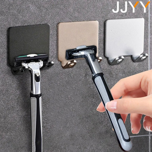 JJYY Punch Free Shaving Razor Holder Men Shaving Shaver Storage Hook Wall Shelf Bathroom Razor Rack Wall Kitchen Accessories