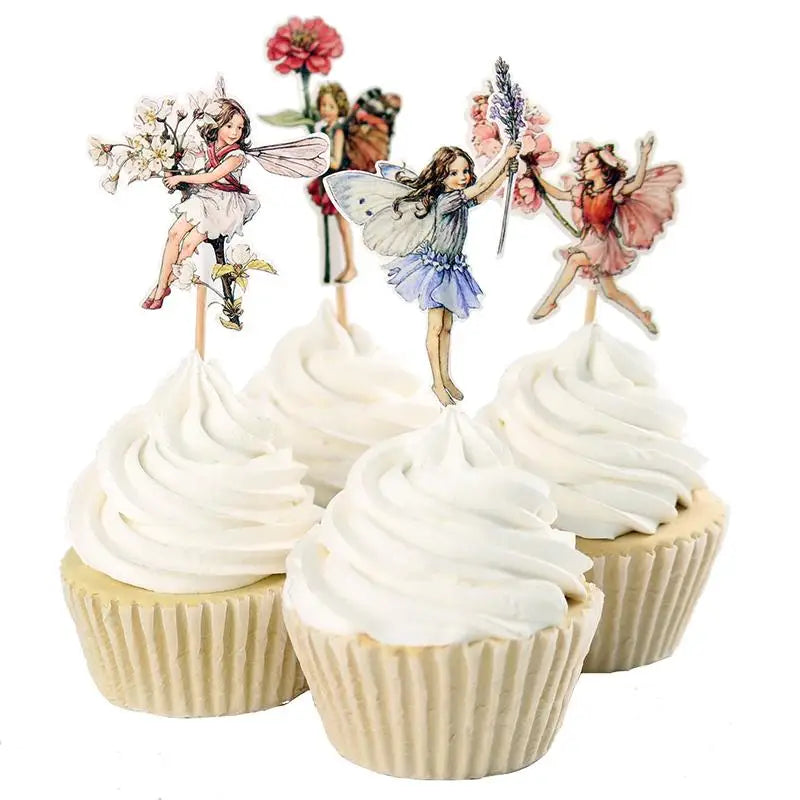 24pcs/Set DIY Flower Fairy Cupcake Toppers Picks for Birthday Decorations New Year Easter Halloween Party Cake Decoration Favor
