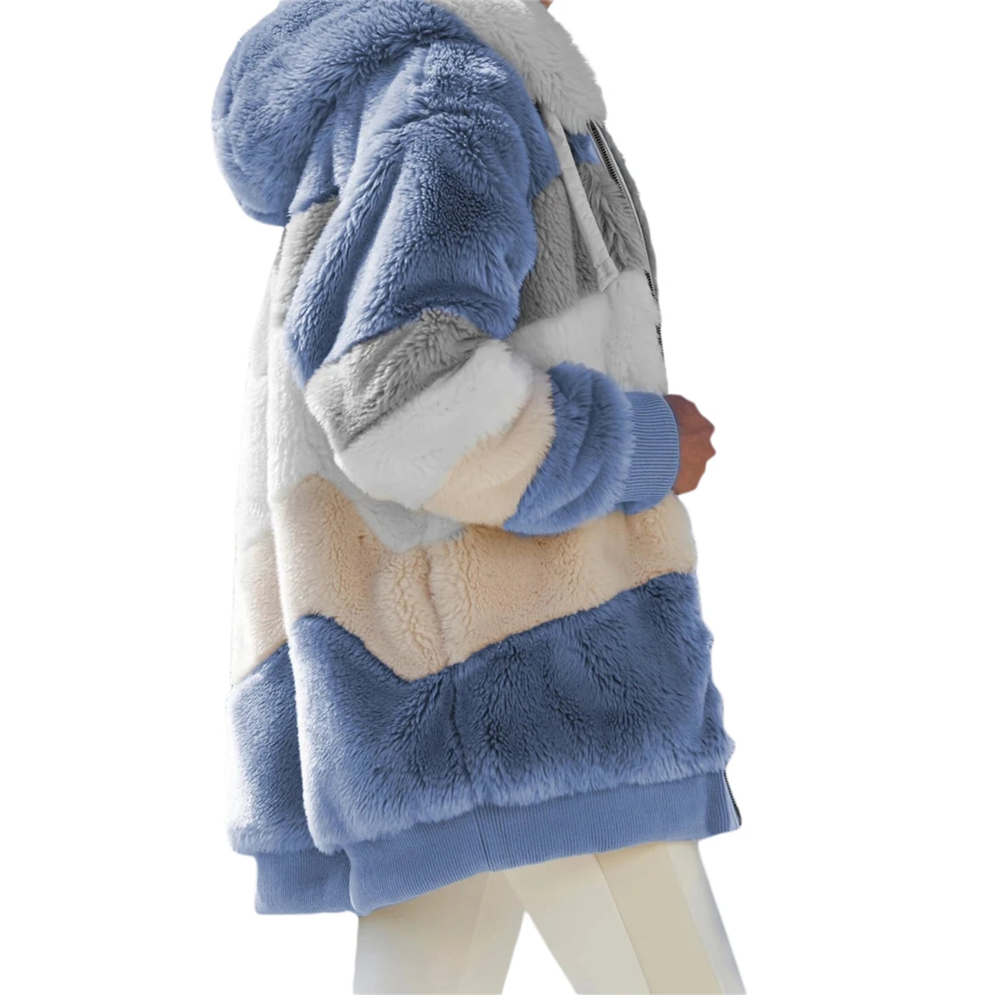 Women's Sweatshirts Contrast Color Hooded Coat Long Sleeve Zip-up Plush Tops For Spring Autumn Women's Hoodies Streetwear Y2k