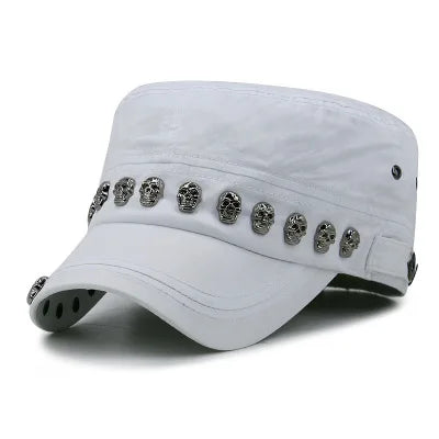 Beckyruiwu Adult Hip hop Punk Rock Skull Rivet Flat Peaked Hats Men Big Size Fitted Baseball Caps 56-58cm 60-62cm