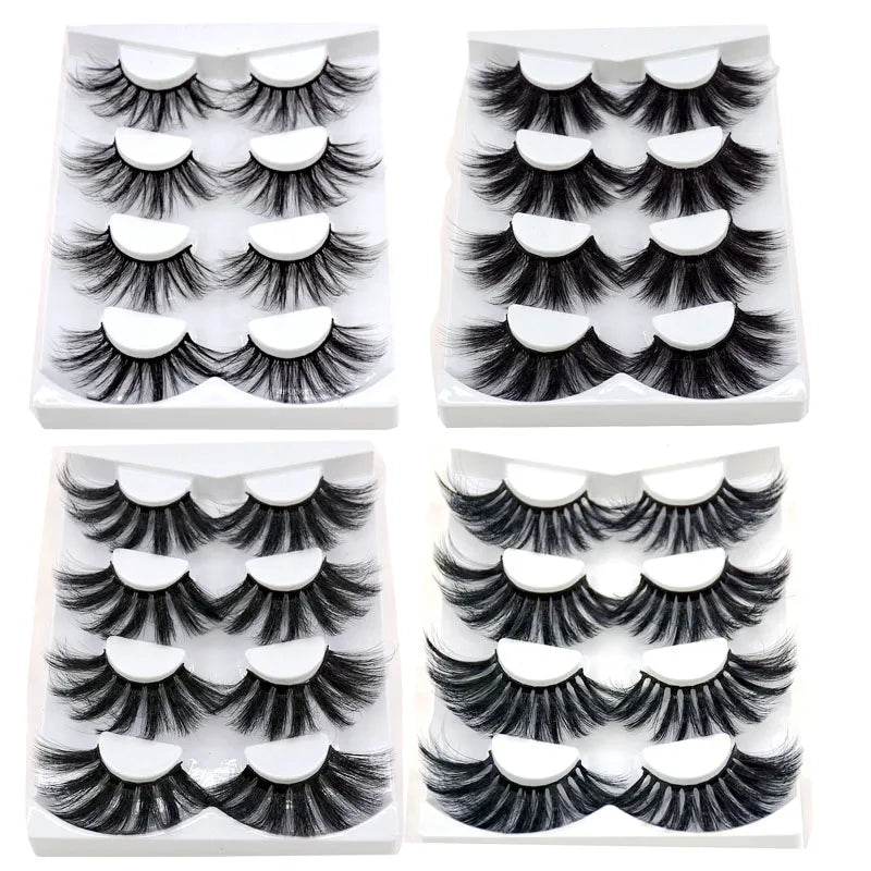2021 NEW 4 Pairs 3D Mink Hair False Eyelashes Criss-cross Wispy Cross Fluffy 25mm Lashes Extension Handmade Eye Makeup Tools