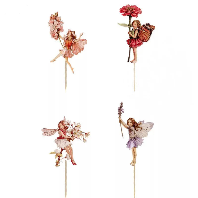 24pcs/Set DIY Flower Fairy Cupcake Toppers Picks for Birthday Decorations New Year Easter Halloween Party Cake Decoration Favor