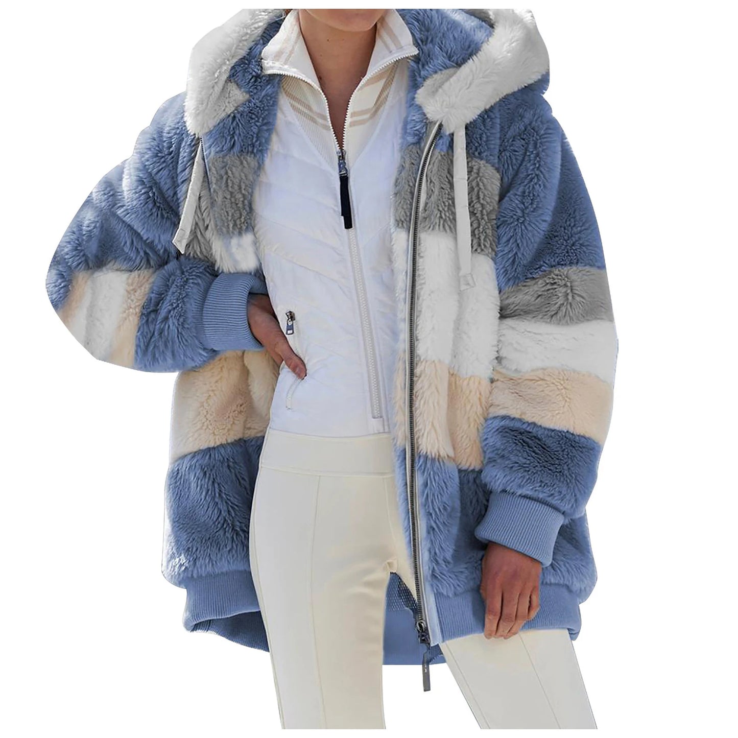Women's Sweatshirts Contrast Color Hooded Coat Long Sleeve Zip-up Plush Tops For Spring Autumn Women's Hoodies Streetwear Y2k