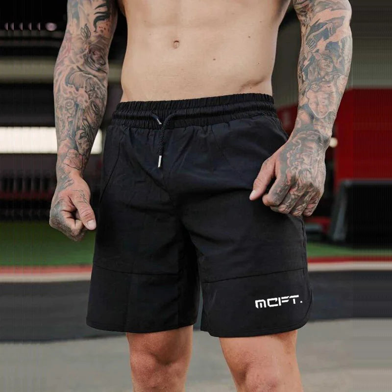Brand Summer Mens Slim Fit Shorts Calf-Length Fitness Bodybuilding Fashion Casual Gyms Sportswear Jogger Workout Short Pants