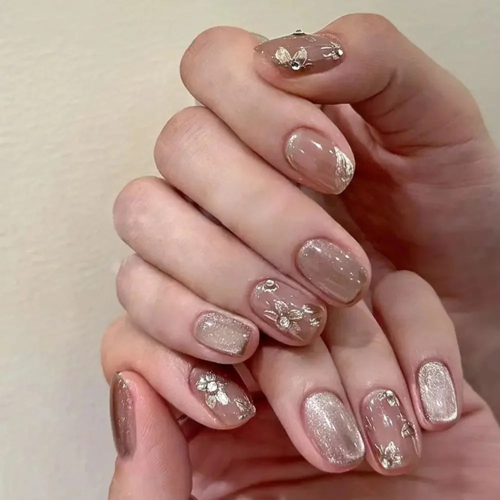 Detachable Nail Tips Long Ballerina And Square Fake Nails French Gold Red Edge Glitter False Nails Full Cover Press On Nails