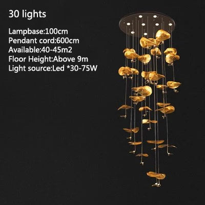 Loft Nordic LED lotus Ceiling chandelier for living room kitchen copper Hanging pendant light fixture lamp Bedroom nursery home