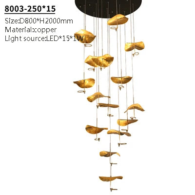 Loft Nordic LED lotus Ceiling chandelier for living room kitchen copper Hanging pendant light fixture lamp Bedroom nursery home