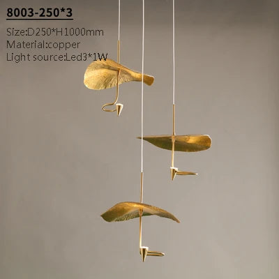 Loft Nordic LED lotus Ceiling chandelier for living room kitchen copper Hanging pendant light fixture lamp Bedroom nursery home