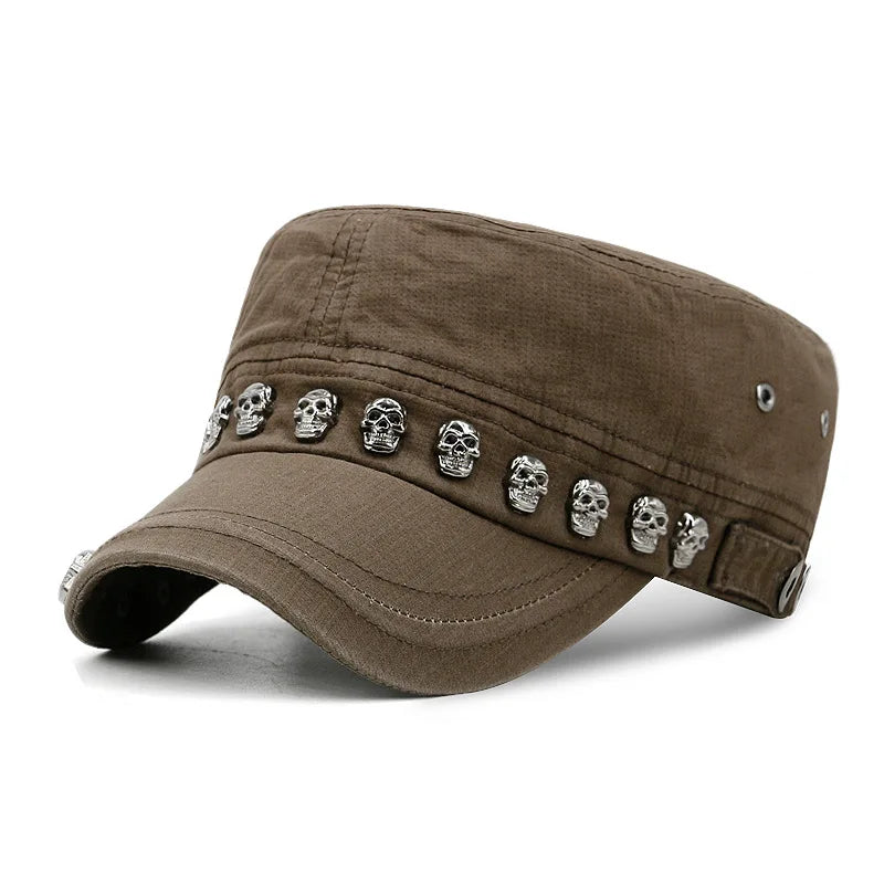 Beckyruiwu Adult Hip hop Punk Rock Skull Rivet Flat Peaked Hats Men Big Size Fitted Baseball Caps 56-58cm 60-62cm