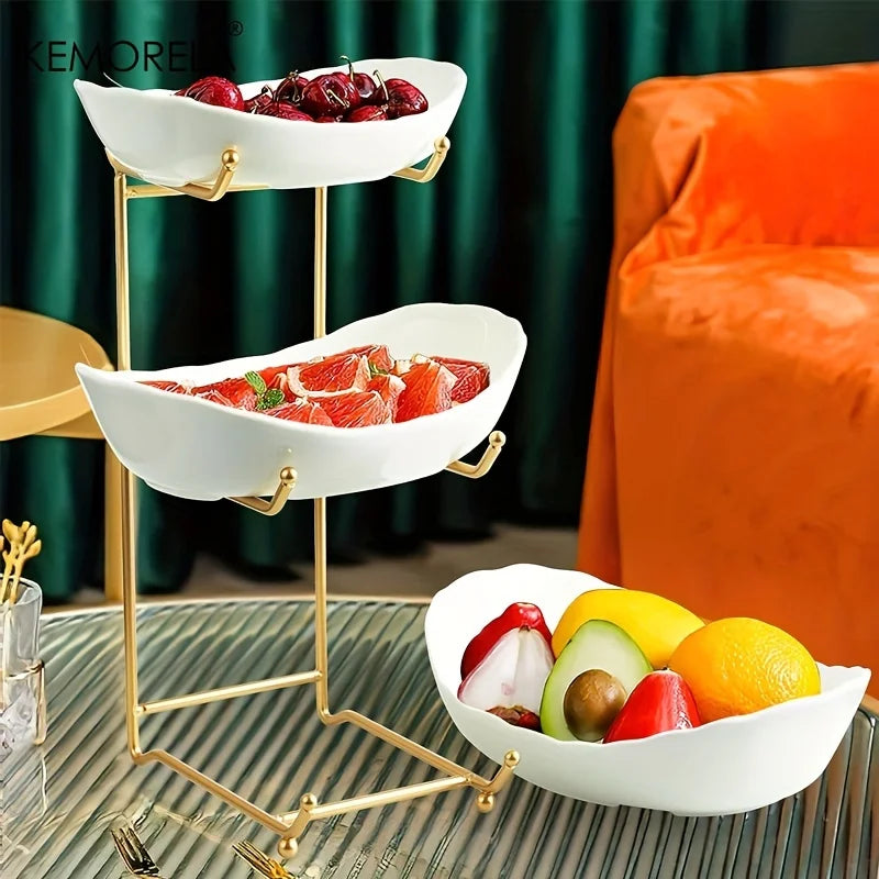 2/3 Layer Creative Kitchen Fruit Bowl Multi-Layer Plastic Bowl With Metal Bracket Dish Snack Candy Cake Stand Table Plates