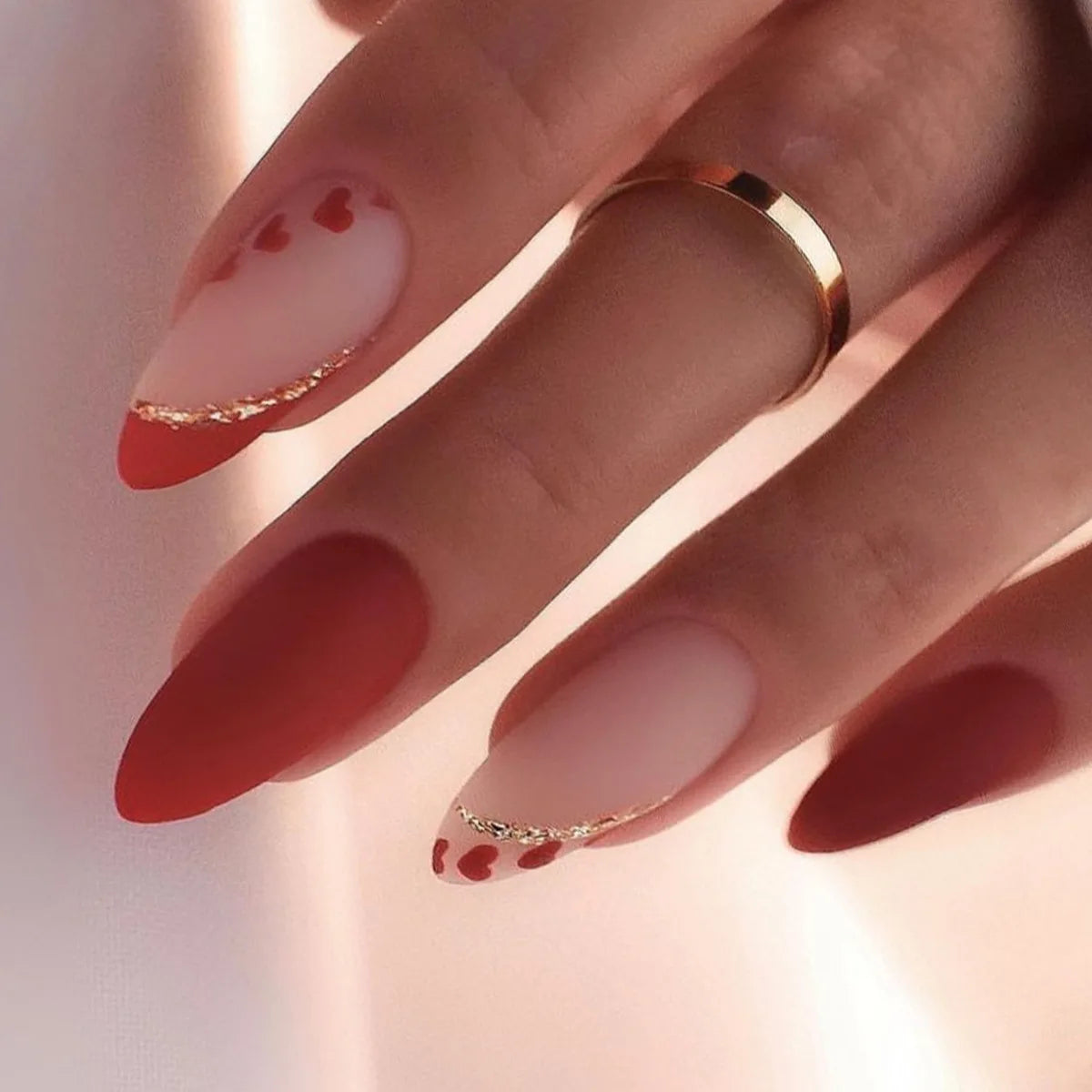 24Pcs Almond Fake Nail Long French False Nails Wearable Leaves Design Press on Nails Round Head Finished Full Cover Nail Tips
