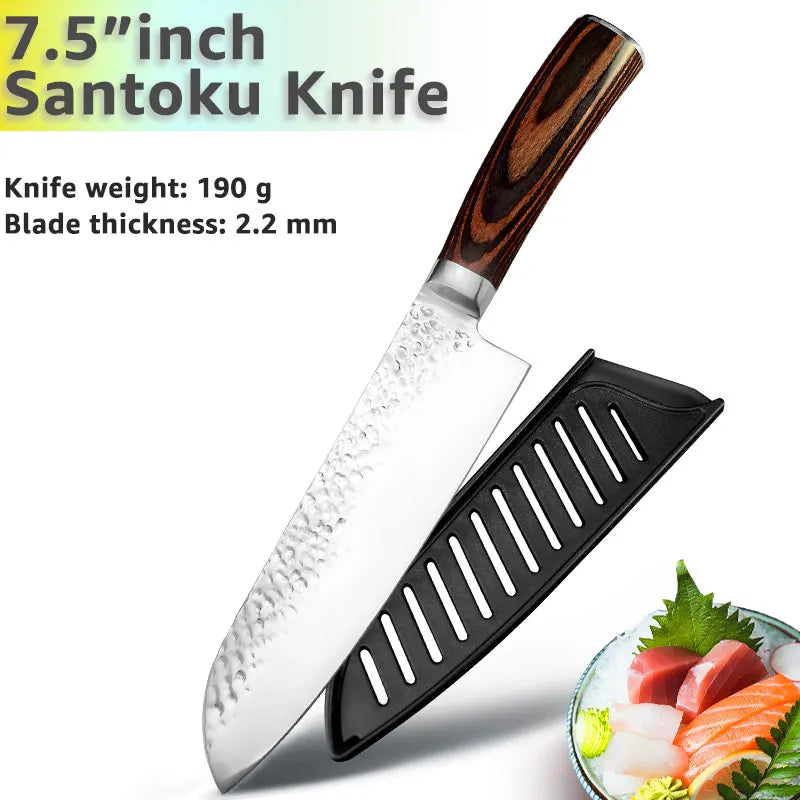 Kitchen Knives Japanese Chef Knife Set 7CR17 High Carbon Steel Full Tang Hammered Non-Stick Santoku Knifes Utility Meat Cleaver