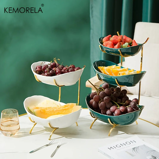 2/3 Layer Creative Kitchen Fruit Bowl Multi-Layer Plastic Bowl With Metal Bracket Dish Snack Candy Cake Stand Table Plates