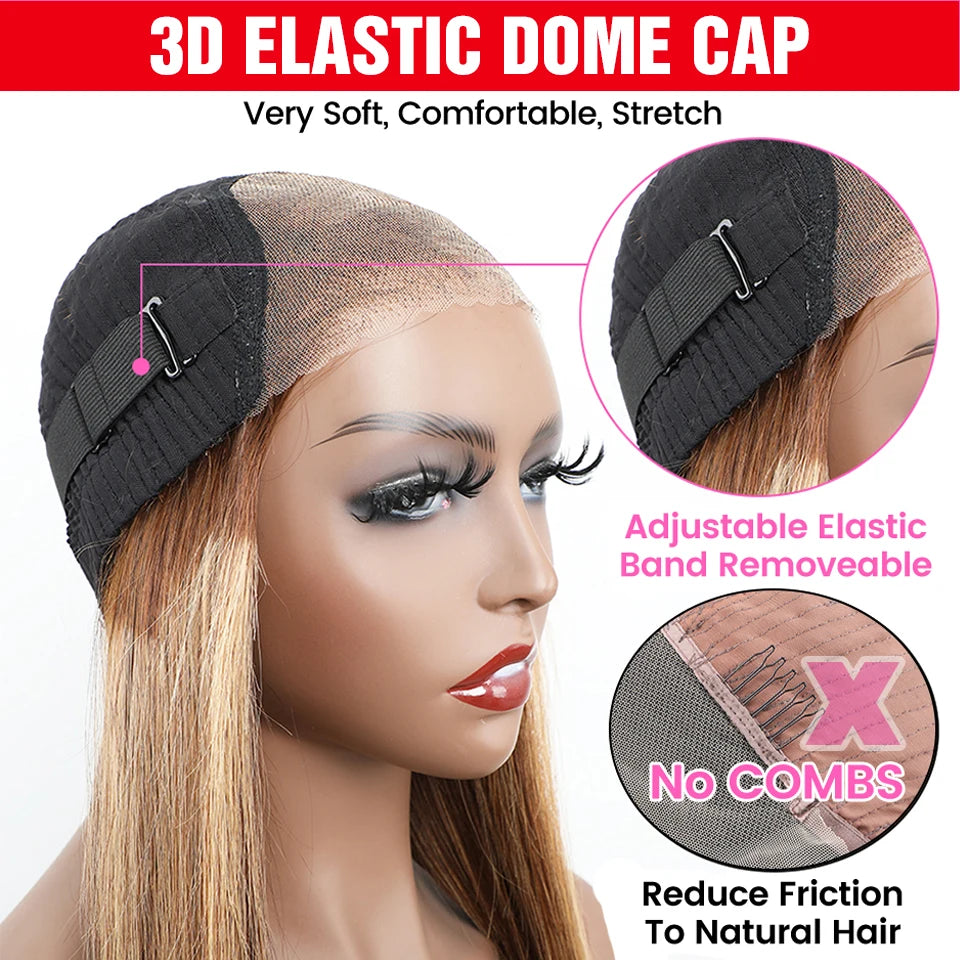 Glueless Highlight Wig Human Hair Ready To Wear And Go Preplucked Ombre Colored Straight 13x6 HD Lace Frontal Wigs For Women 200