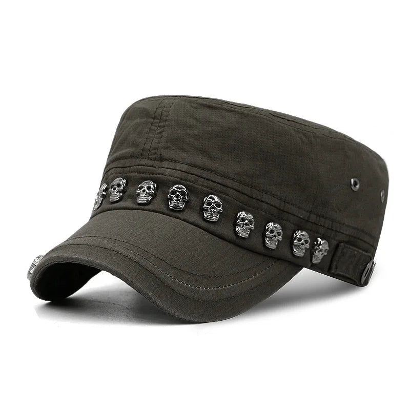 Beckyruiwu Adult Hip hop Punk Rock Skull Rivet Flat Peaked Hats Men Big Size Fitted Baseball Caps 56-58cm 60-62cm