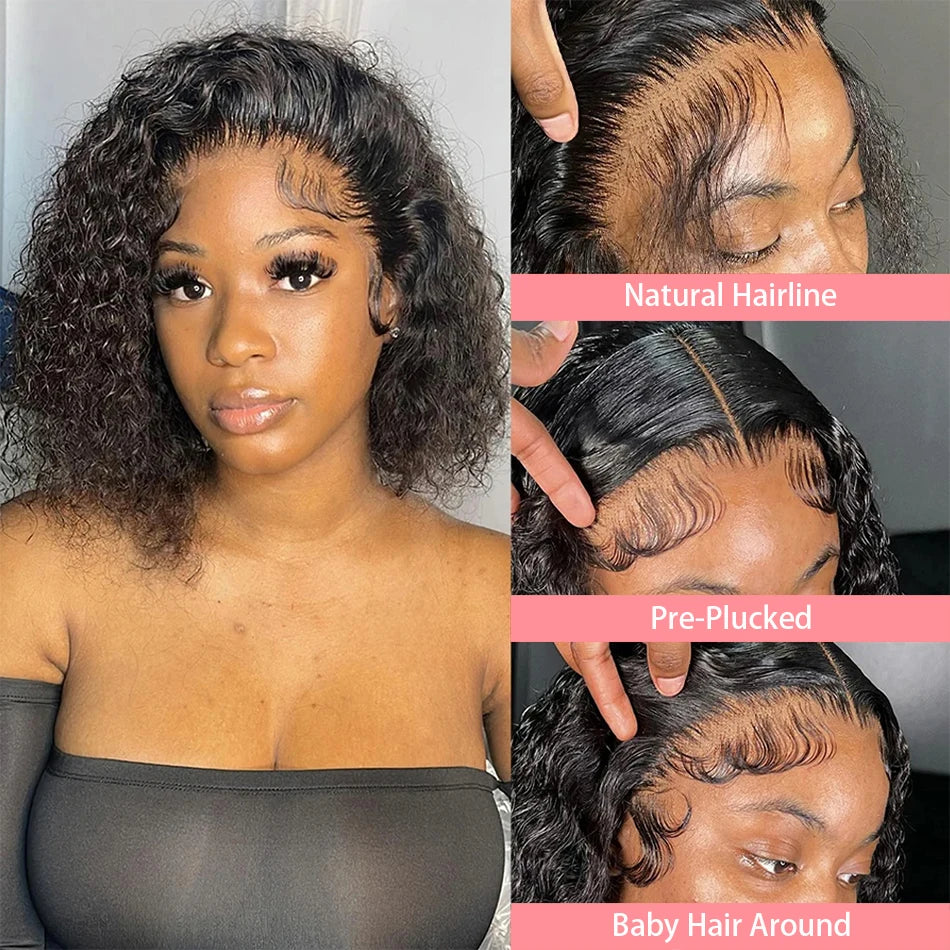 Deep Wave Short Bob 13x4 Lace Front Human Hair Wig 13x6 Curly HD Transparent Lace Frontal Closure Wig Brazilian Hair For Women