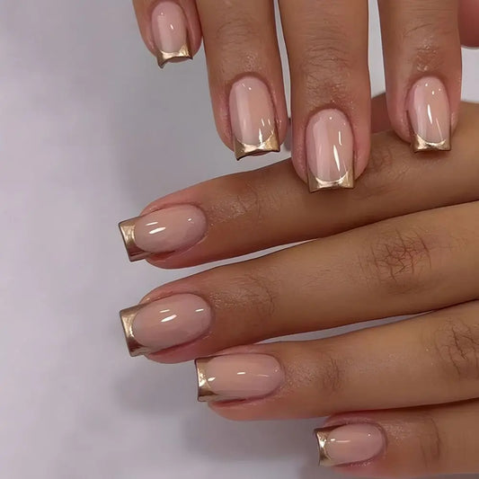 Detachable Nail Tips Long Ballerina And Square Fake Nails French Gold Red Edge Glitter False Nails Full Cover Press On Nails