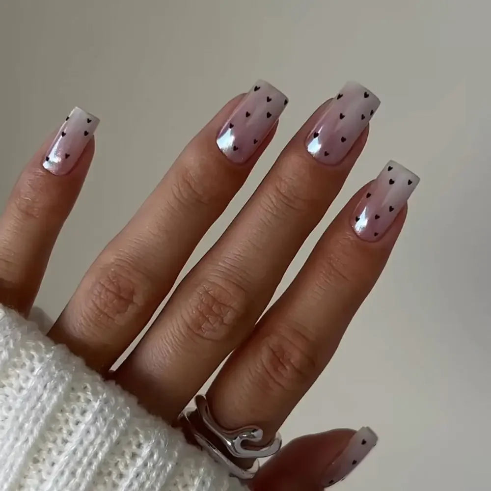 Detachable Nail Tips Long Ballerina And Square Fake Nails French Gold Red Edge Glitter False Nails Full Cover Press On Nails