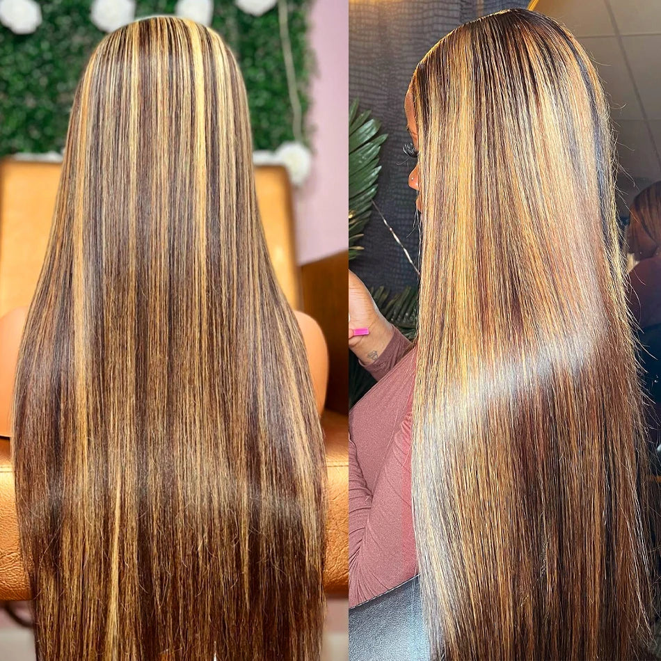 Glueless Highlight Wig Human Hair Ready To Wear And Go Preplucked Ombre Colored Straight 13x6 HD Lace Frontal Wigs For Women 200
