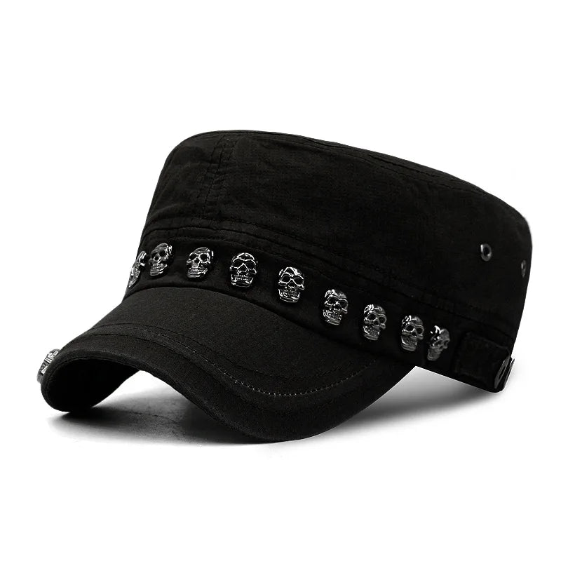 Beckyruiwu Adult Hip hop Punk Rock Skull Rivet Flat Peaked Hats Men Big Size Fitted Baseball Caps 56-58cm 60-62cm