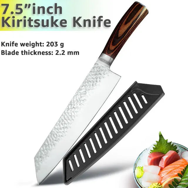 Kitchen Knives Japanese Chef Knife Set 7CR17 High Carbon Steel Full Tang Hammered Non-Stick Santoku Knifes Utility Meat Cleaver