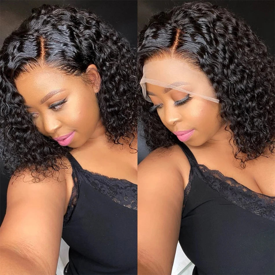 Deep Wave Short Bob 13x4 Lace Front Human Hair Wig 13x6 Curly HD Transparent Lace Frontal Closure Wig Brazilian Hair For Women