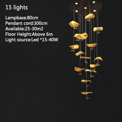 Loft Nordic LED lotus Ceiling chandelier for living room kitchen copper Hanging pendant light fixture lamp Bedroom nursery home
