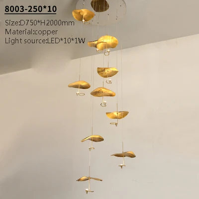 Loft Nordic LED lotus Ceiling chandelier for living room kitchen copper Hanging pendant light fixture lamp Bedroom nursery home