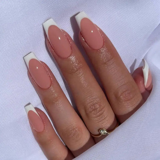 24Pcs/Box Colorful Edge Short Square False Nails French Fake Nials DIY Manicure Detachable Nail Tips Full Cover Press on Nails