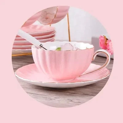 1-6PCS Pink Romantic Pumpkin Coffee Cup Set Kitchen Accessories Bone China Ceramics Tea Cup Organizer English Afternoon Red Tea