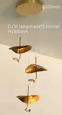Loft Nordic LED lotus Ceiling chandelier for living room kitchen copper Hanging pendant light fixture lamp Bedroom nursery home