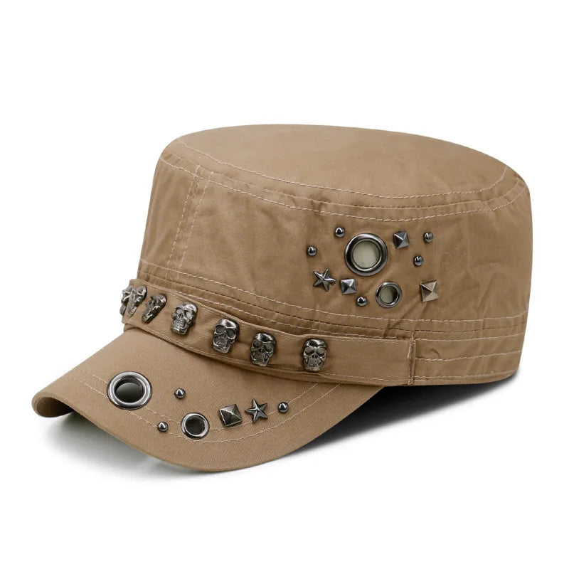 Beckyruiwu Adult Hip hop Punk Rock Skull Rivet Flat Peaked Hats Men Big Size Fitted Baseball Caps 56-58cm 60-62cm
