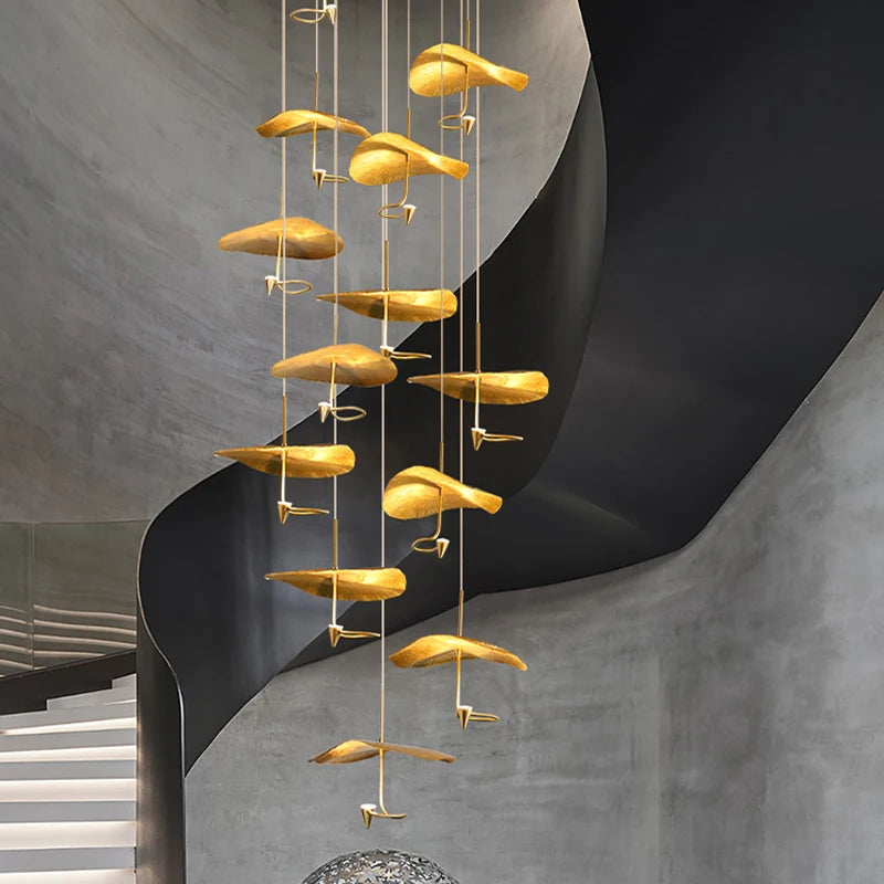 Loft Nordic LED lotus Ceiling chandelier for living room kitchen copper Hanging pendant light fixture lamp Bedroom nursery home