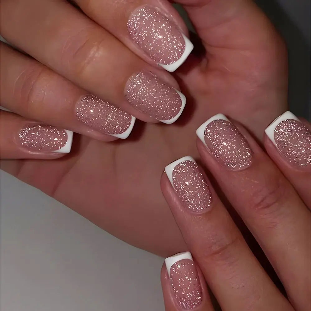 Detachable Nail Tips Long Ballerina And Square Fake Nails French Gold Red Edge Glitter False Nails Full Cover Press On Nails