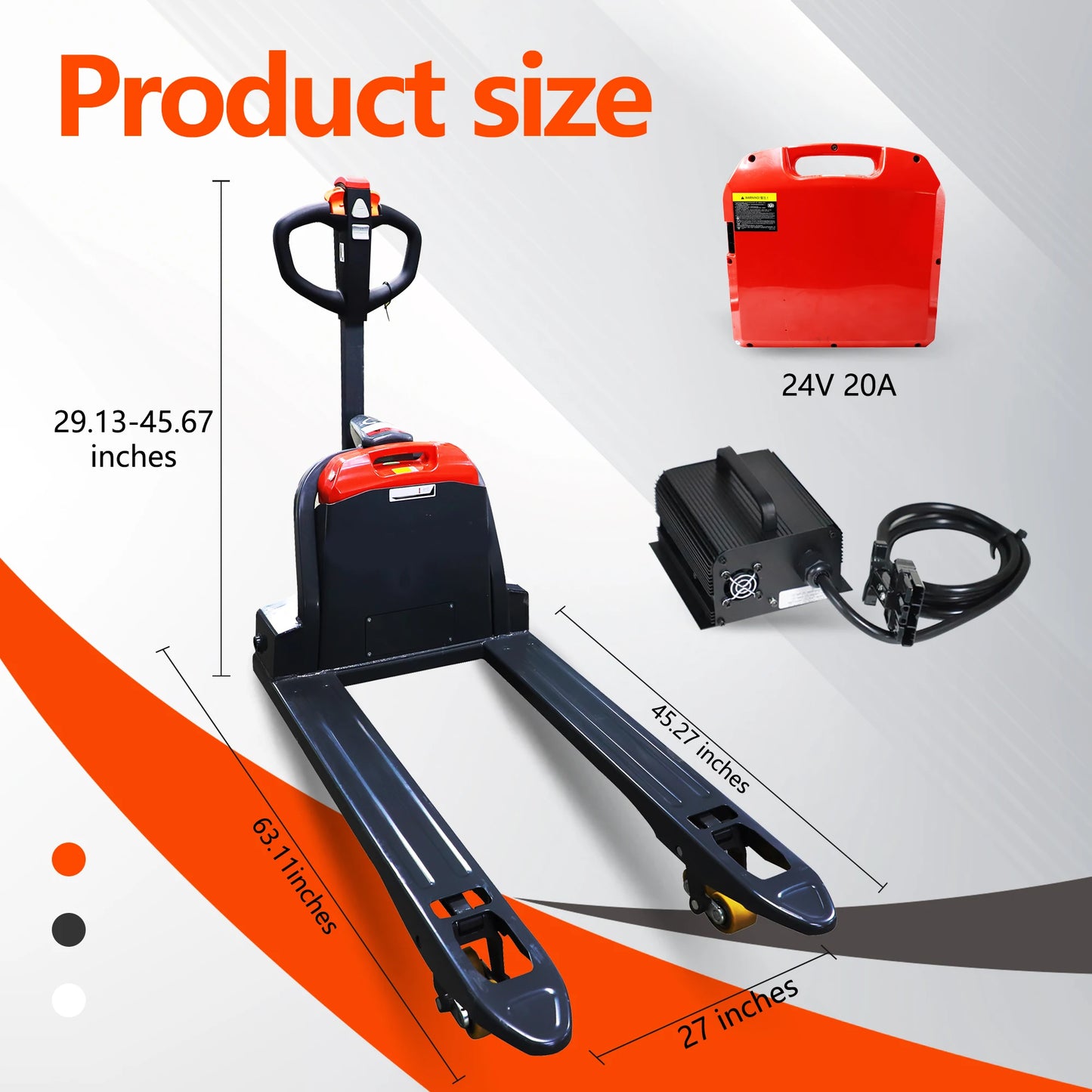 JIALIFT 3300LBS Fully Electric Pallet Jack Truck 24V Lithium Battery 45" x 27" Fork Size for Indoor Storage Handling Red SL15L3